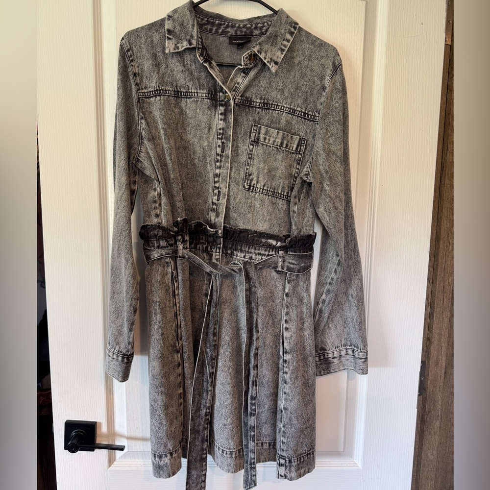 Gray Denim Long-Sleeve Dress